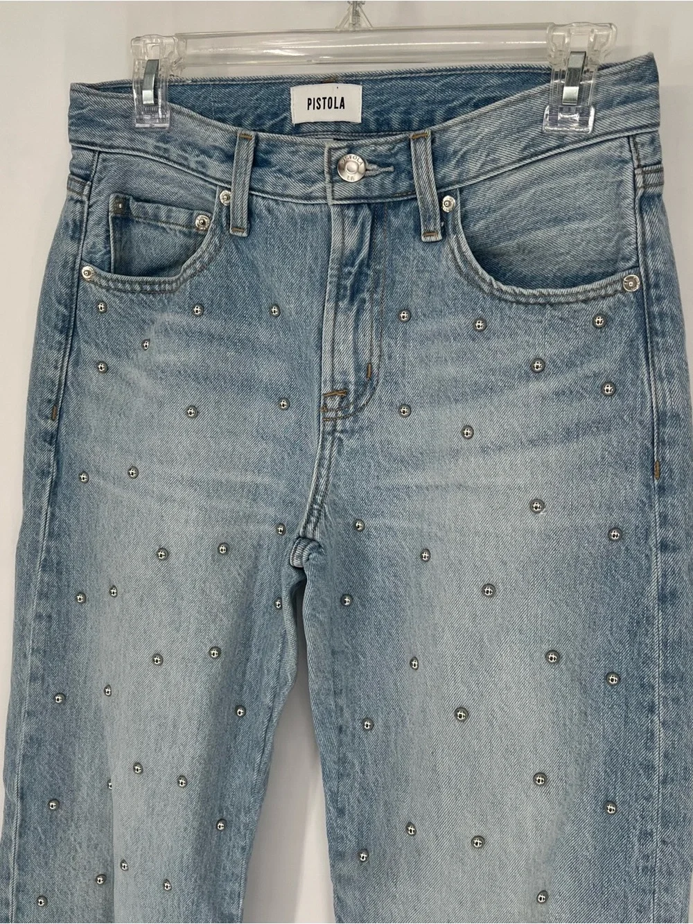 Pistola Lexi Mid-Rise Bowed Straight-Leg Jeans 25 Vintage Wash - Picture 5 of 15